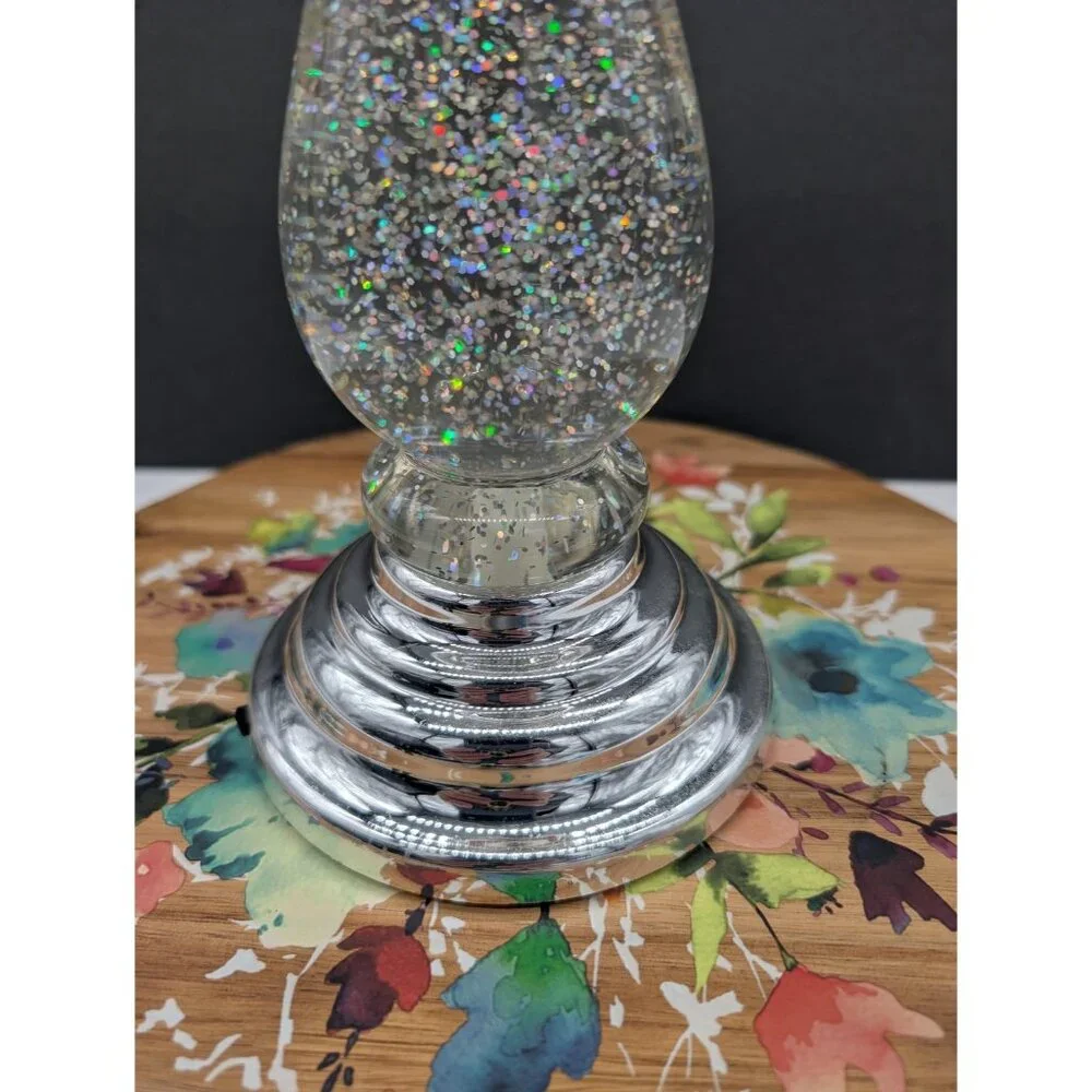 Bath & Body Works Silver Swirling Glitter LightUp Pedestal 3 Wick Candle Holder - Picture 6 of 7